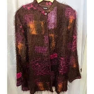 MLLE GABRIELLE Sz 20 1X 2X Fuzzy Multicolor Sweater One-Button Cardigan Vintage